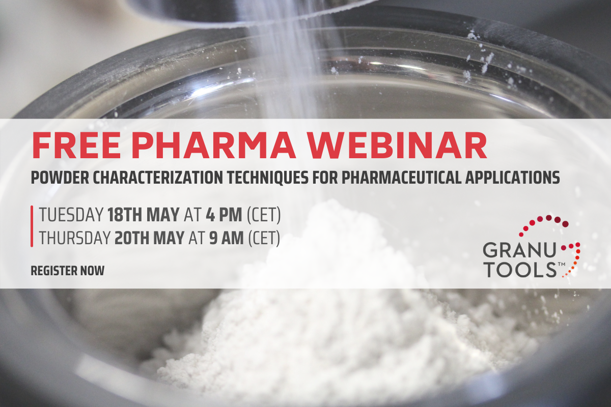 banner of the next pharma webinar focusing on Powder Characterization Techniques for Pharmaceutical Applications